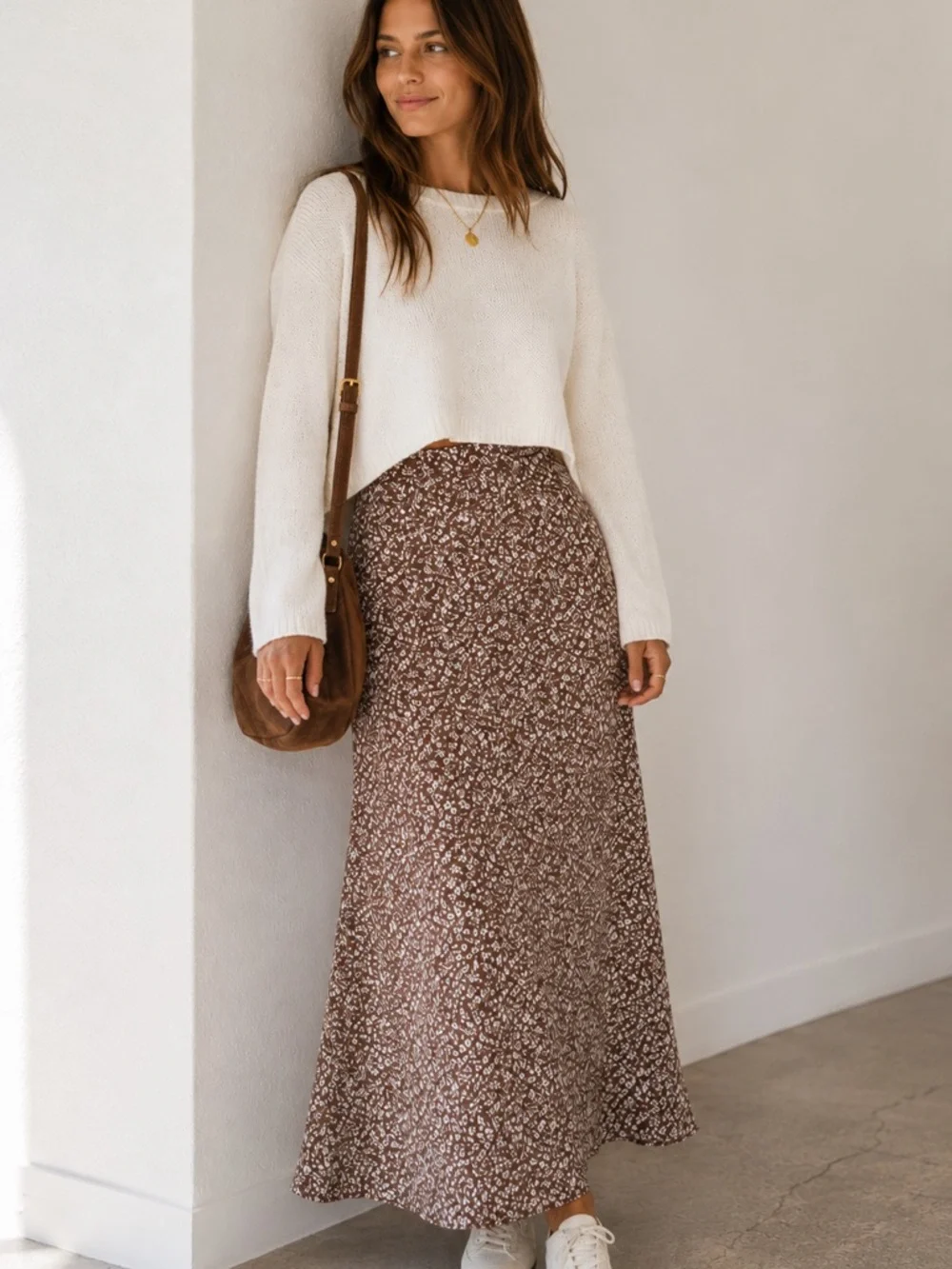 Altar’d State Floral A-Line Midi Skirt Small Brown White Lined Cottagecore - Picture 1 of 12